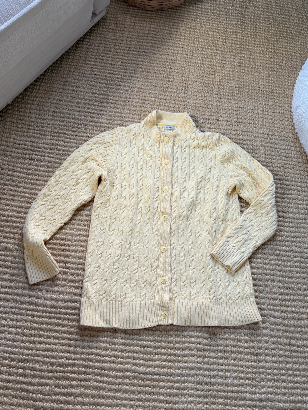 L.L. Bean Butter Yellow Cable-Knit Button Cardigan